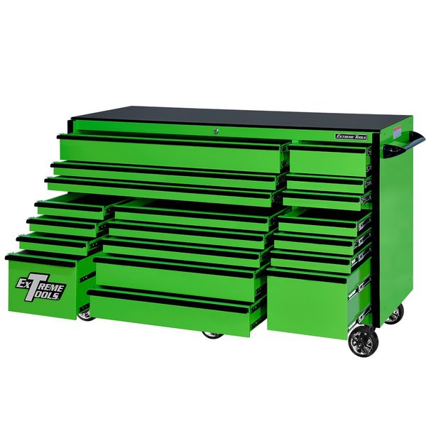 Extreme Tools Roller Cabinet, 19 Drawer, Green, 72 in W x 25 in D RX722519RCGNBK-X